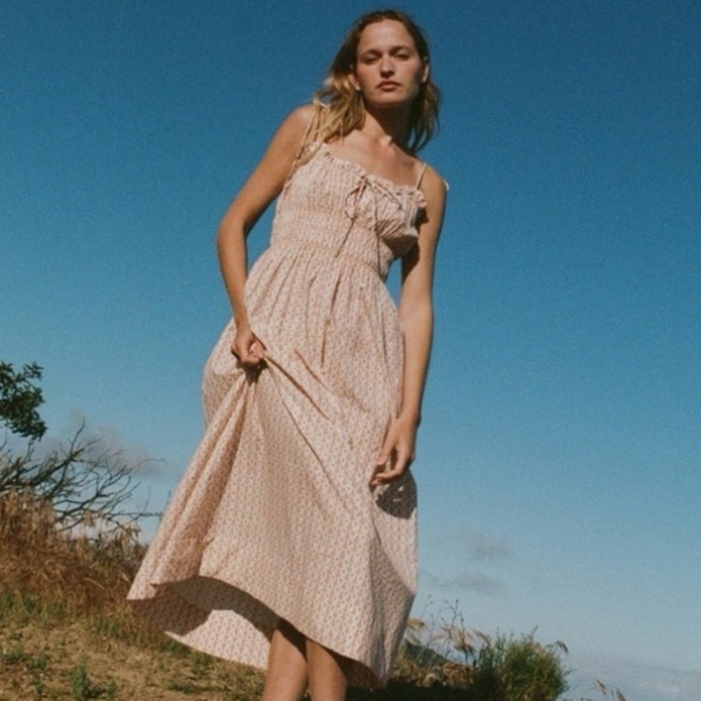 Doen Pink Floral Midi Dress